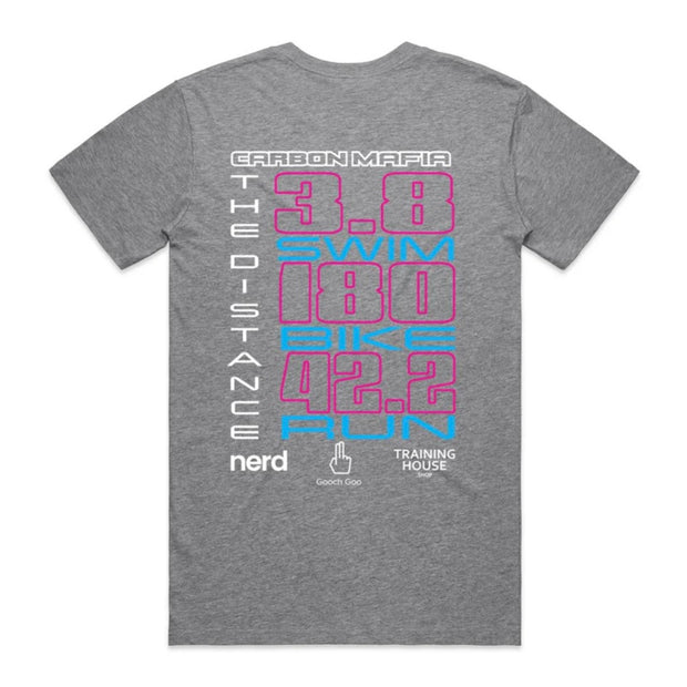 Marle Gray t-shirt back with text design on the back on a white background